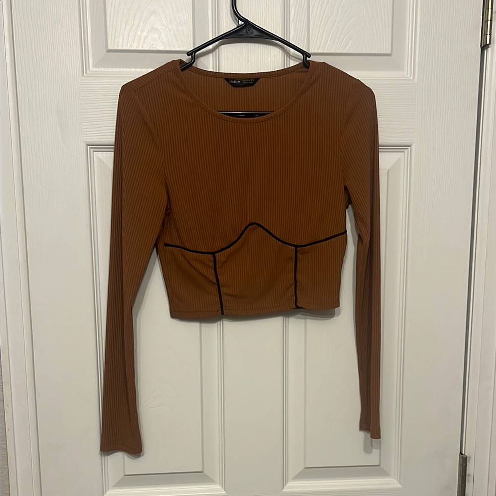 Brown Long Sleeve Ribbed Top